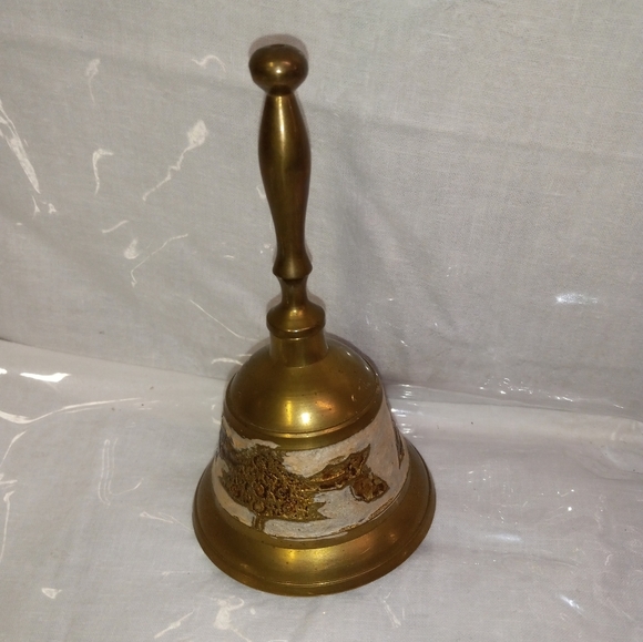 ✅Solid Brass Vintage Dinner Bell Ornament with 3D Etchings RARE - Picture 1 of 6